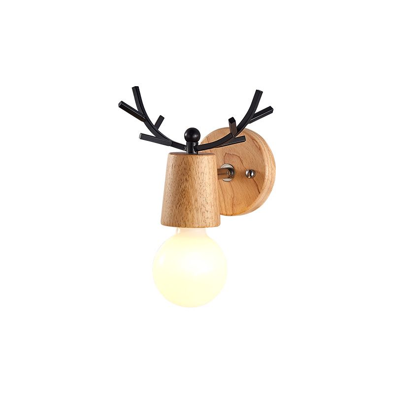 Wooden Wall Lamp in Modern Minimalist Style White Glass Wall Sconce with Antler Decoration
