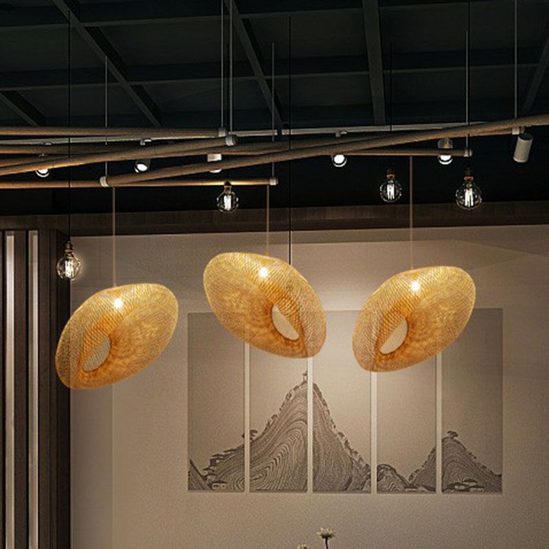 Handgefertigte Restaurant-Suspension Licht Bambus 1-Licht-Einfachheit Anhänger Licht in Holz