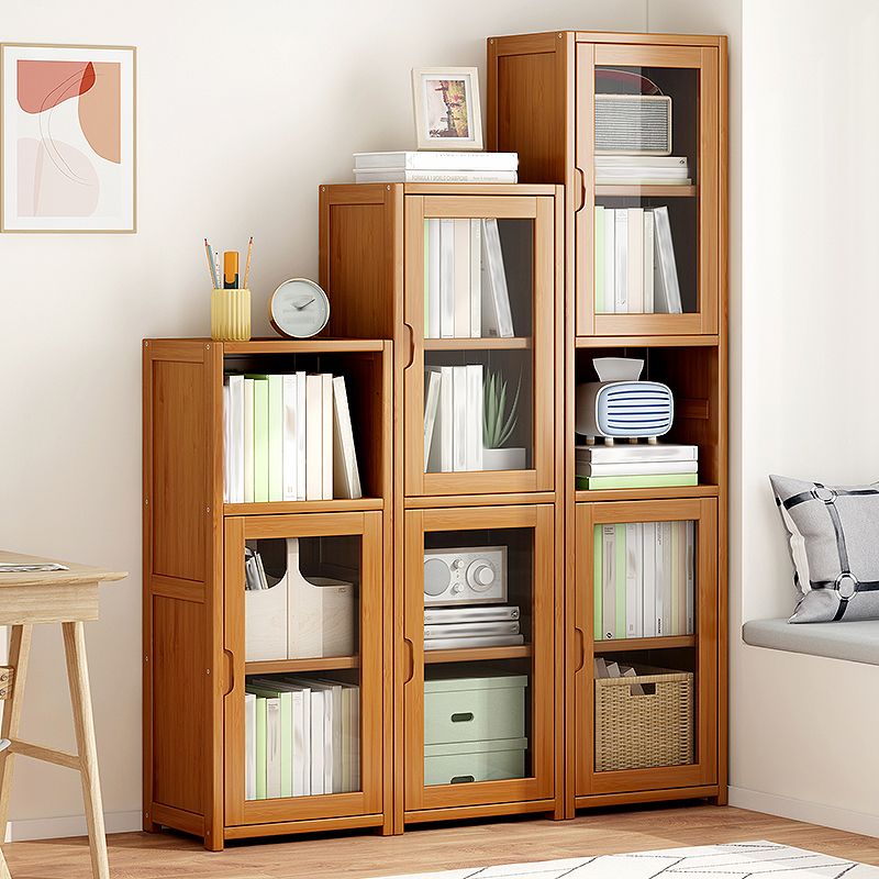 Contemporary Closed Back Bookcase Bamboo Vertical Bookshelf with Doors