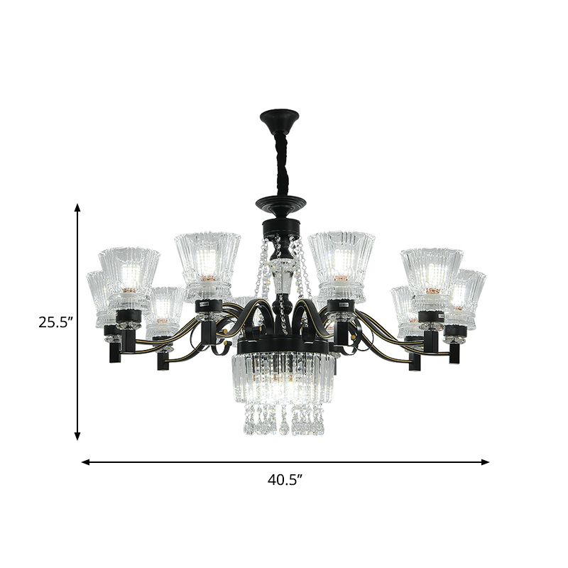 Black Tapered Hanging Ceiling Light Traditional Crystal Stands 13 Heads Great Room Chandelier
