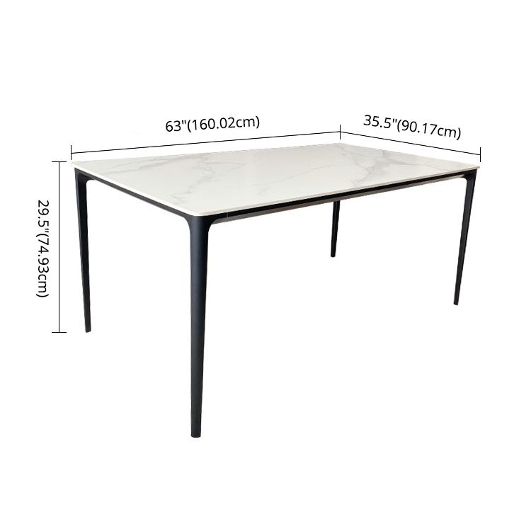 Modern Style Traditional Height Dining Set with White Fixed Table and 4 Black Legs Base