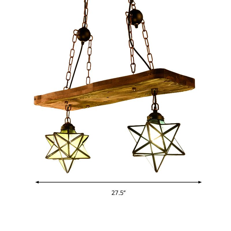 2/3 lumières lampe à lustre étoile rustique avec planche en bois en verre coloré en verre intérieur lumière pour la cuisine