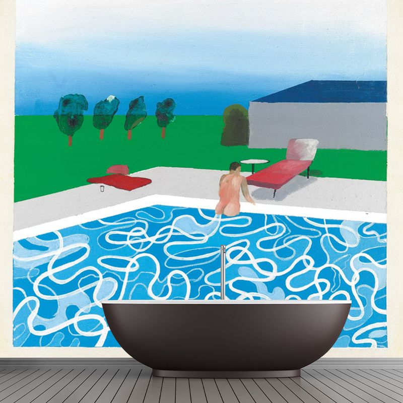 Blue-Green Pop Art Mural Decal Full-Size Pool Painting Wall Covering for Bedroom