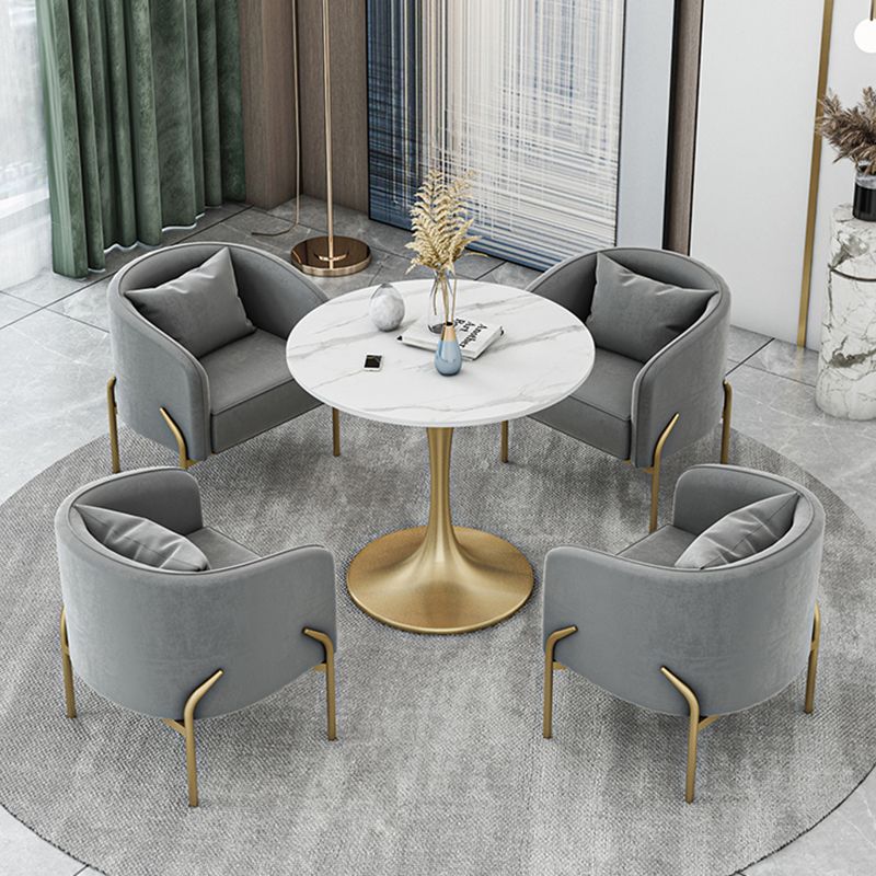 Glam Style Dinette Set 1/2/4/5 Pcs Round Stone Dinette Table with Dining Chair