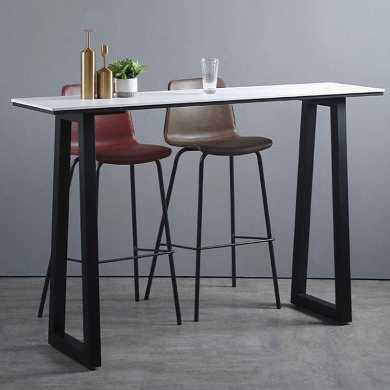 Rectangle Bar Table Sintered Stone Dining Table with Metal Base for Kitchen