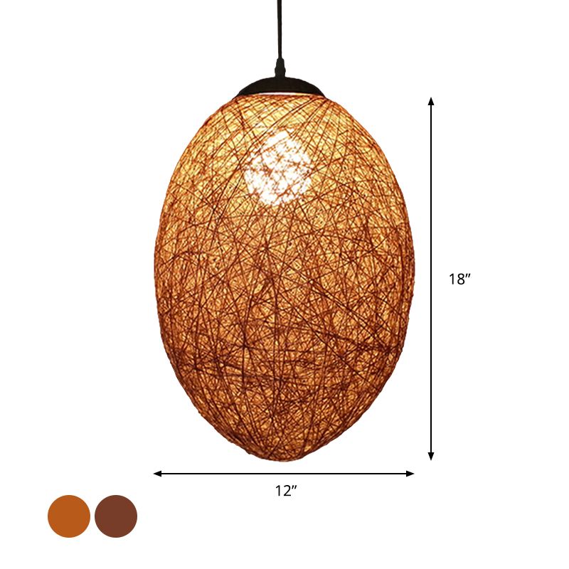 Rattan tejido tejido de iluminación colgante de asia estilo 1 cabeza de techo lámpara de suspensión en marrón/café