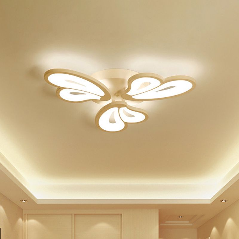 White Butterfly Wing Ceiling Flush Light Contemporary 3/5/12-Head Acrylic Flushmount in Warm/White Light for Hotel