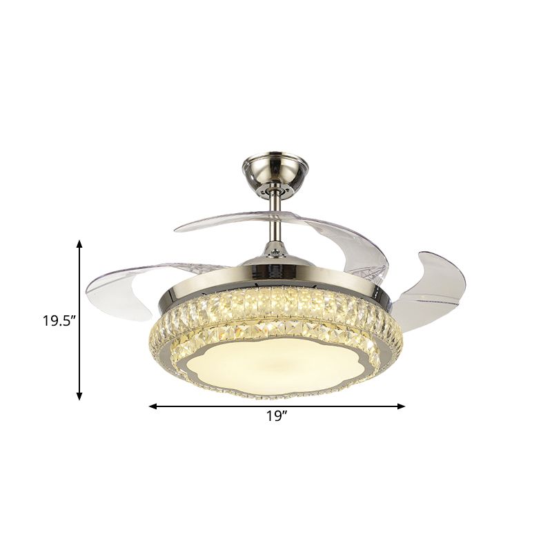 Crystal Block Round Plafond Lampe à fans Simple 19 "W LED LED LED MOT MONTING LECLING AVEC AVEC STOI / DESIGNE FLORAL, 4 lames