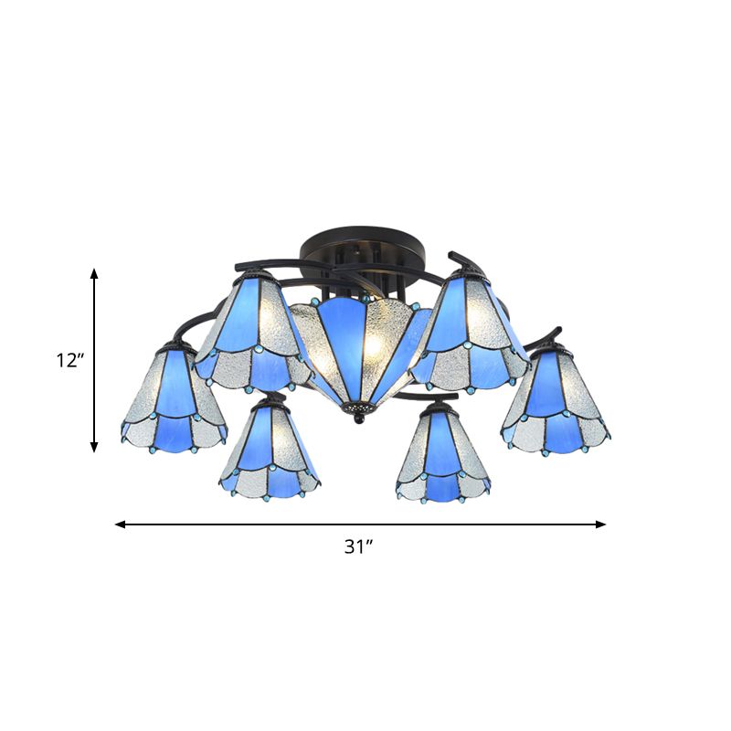 Plafond conique / dôme semi-flush bleu clair / bleu clair et verre blanc 9/11 éclairage noir luminaire pour le salon