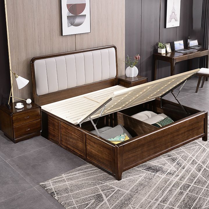 Mid-Century Modern Standard Bed Storage Bed Frame with Headboard