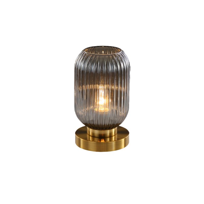Simplicity Drum Tischlampe Ultra-moderne gerippte Glas Nachttisch-Lampe für Schlafzimmer
