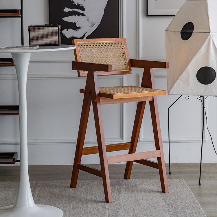 Contemporary Low Back Solid Wood Armed Bar Stool with Footrest