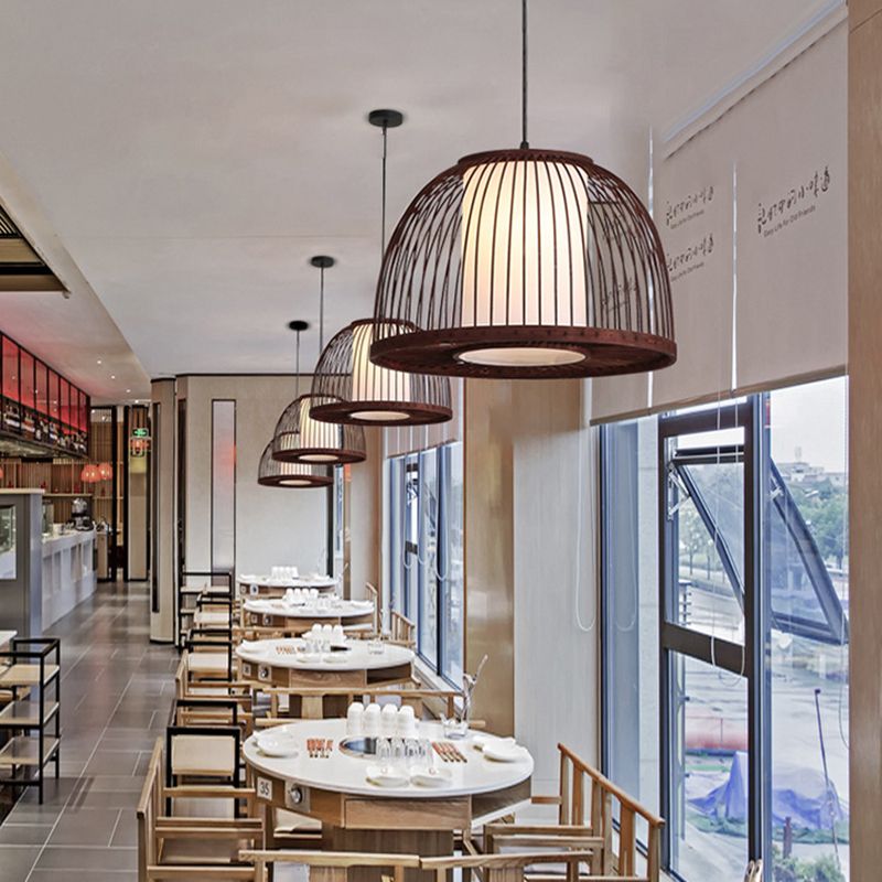 14 "/16"/18 "W Bambus gewölbter Anhängerlampe Asien 1 hängende Deckenleuchte im Kaffee für Esszimmer