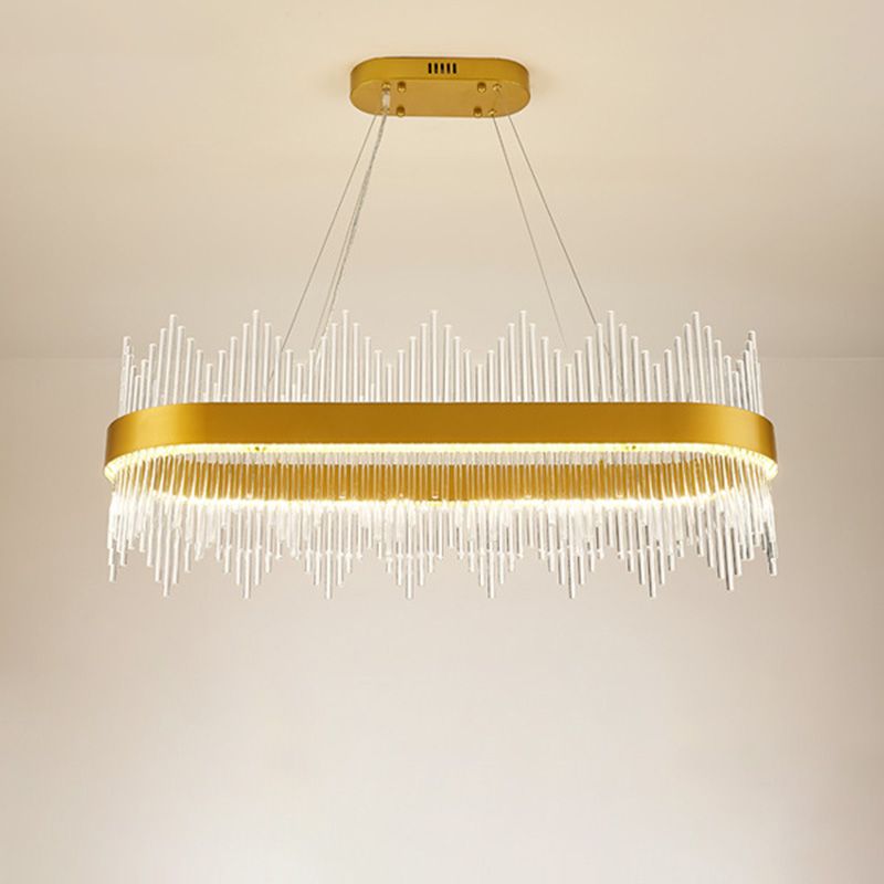 Modern Geometric Chandelier Crystal LED Dining Room Pendant Lighting Fixture in Gold