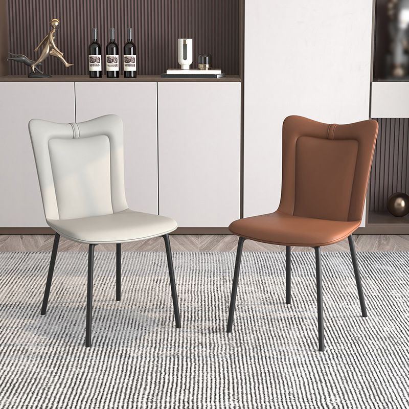 Black Iron Legs Dining Chairs Modern Faux Leather Armless Side Chair