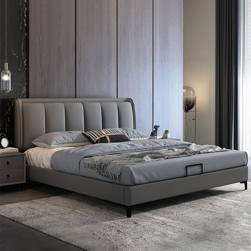 Lift Up Storage Bed Upholstered Wood Bed Frame with Headboard