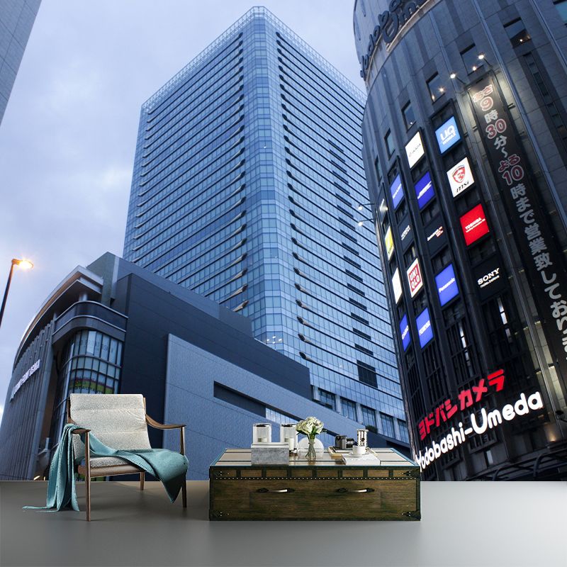 Japanese Urban Architecture Mural Wallpaper Modern Stain-Proofing Wall Art for Meeting Room