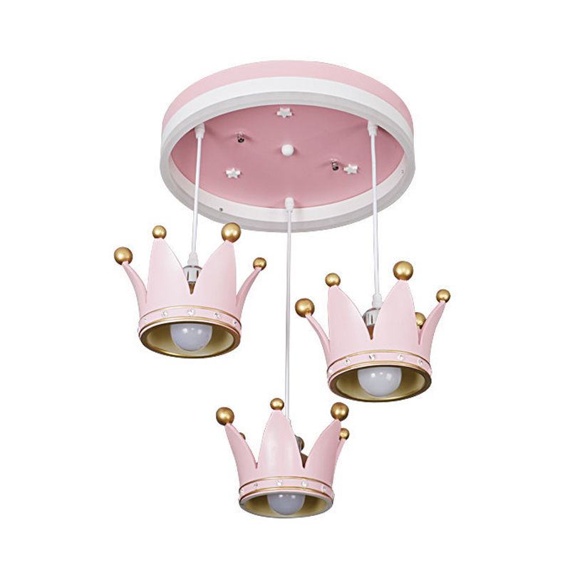 Boucle Acrylique DEL Flush Light Kids 3-Light Pink Ceiling Mount Lamp avec Draping Crown Shade