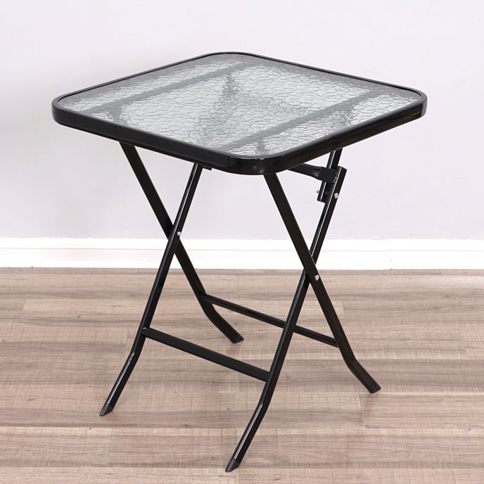 Glass Patio Table Industrial Scratch Resistant Dining Table with Black Base