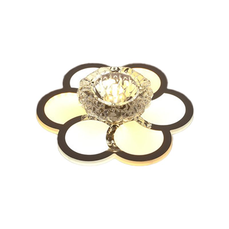 LED Floral/Leaf Ceiling Mounted Fixture Modern Clear Crystal Shade Flush Mount Lighting for Corridor