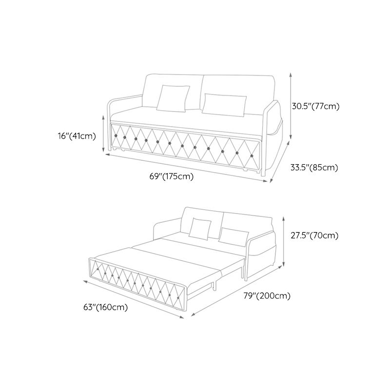 Square Arms Sofa Bed Bonded Leather Glam Foldable Pillow Back Sleeper Sofa