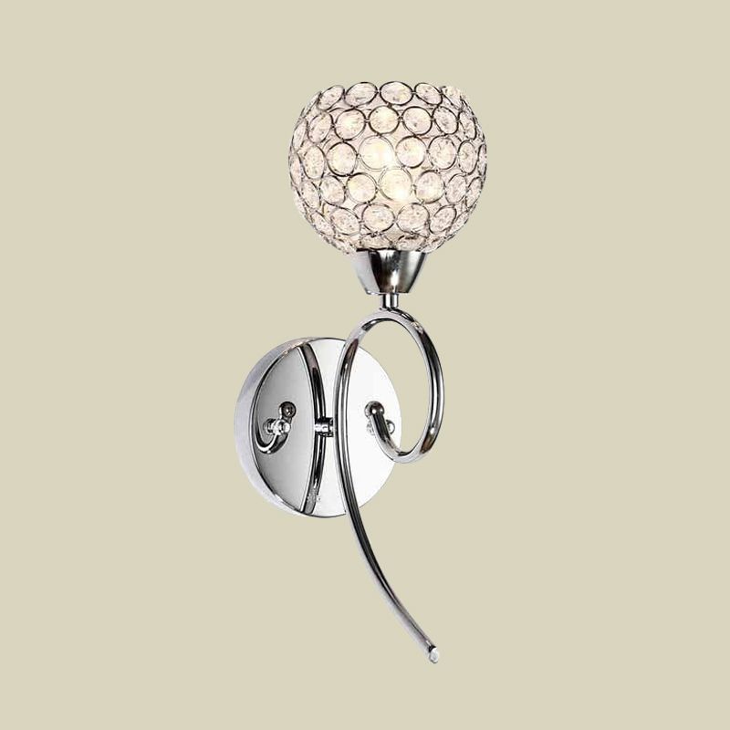 Hémisphère lampe murale en cristal moderne élégant 1 tête d'angle de tête Lumière avec bras de défilement en chrome