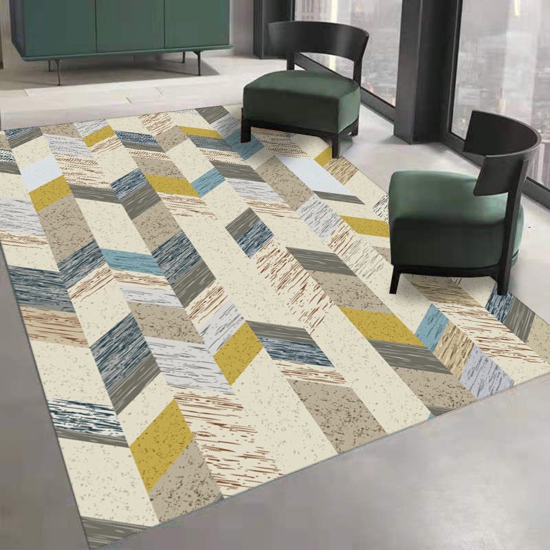 White Modern Rug Polyester Wave Pattern Rug Washable Rug for Living Room