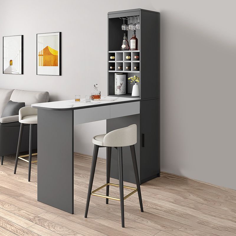 Fixed Rectangle Bar Table Set 1/2/3/5 Pcs Upholstered Stools and Bar Table with Wine Rack