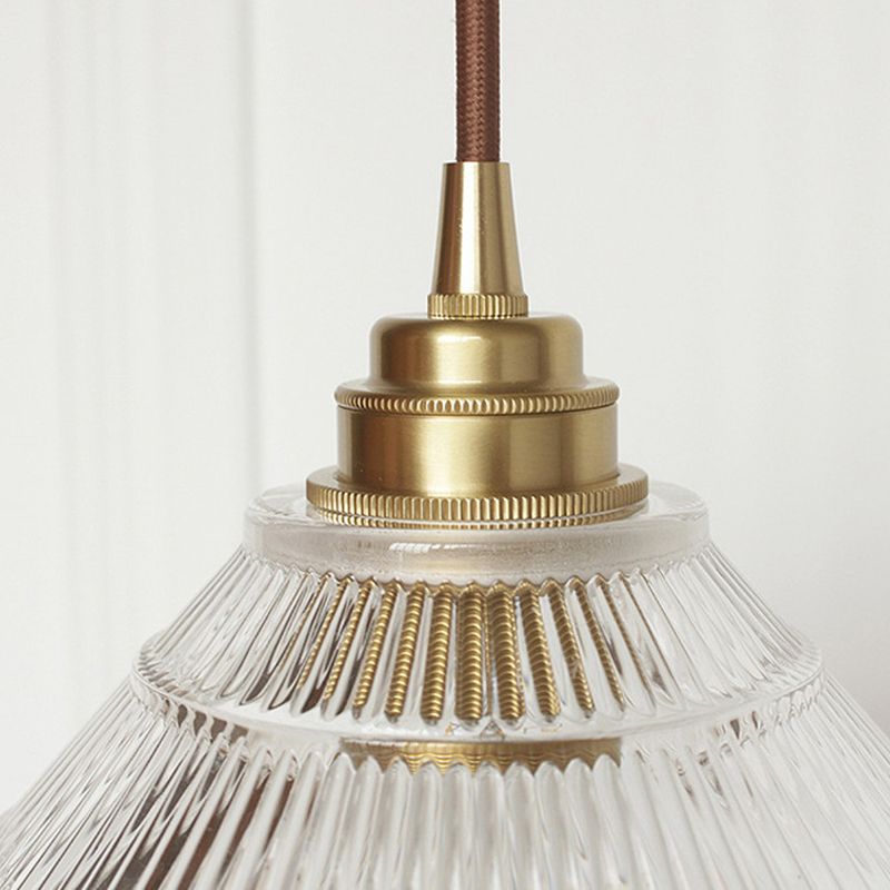 1 Licht klare Rippenglasabropfen Lampe Industrielle Messingkegel Schatten Esszimmer Deckenleuchte
