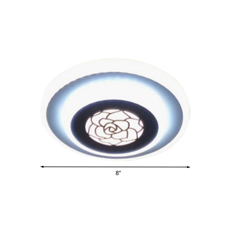 Circle Flushmount Lighting Contemporary Acrylic LED White Flush Mounted Lamp with Rose Pattern