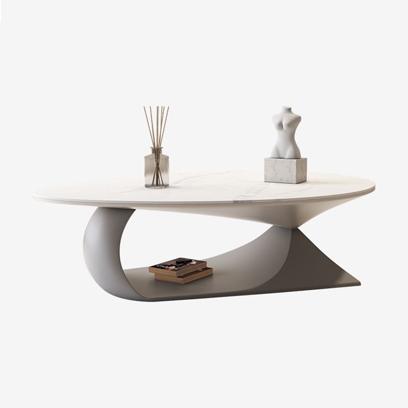 Modern Oval Cocktail Table Trestle Slate Top Coffee or End Table