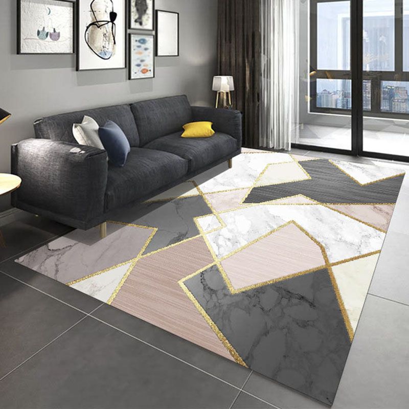 White Tone Home Decor Carpet Nordic Geometric Printed Area Rug Polyester with Non-Slip Backing Rug