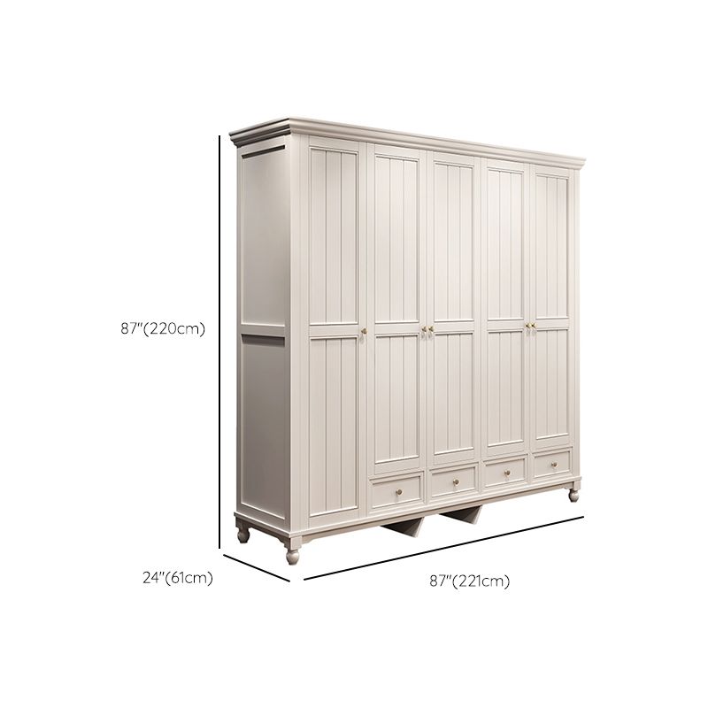 French Country White Wardrobe for Bedroom Rubberwood Cabinet with Drawers