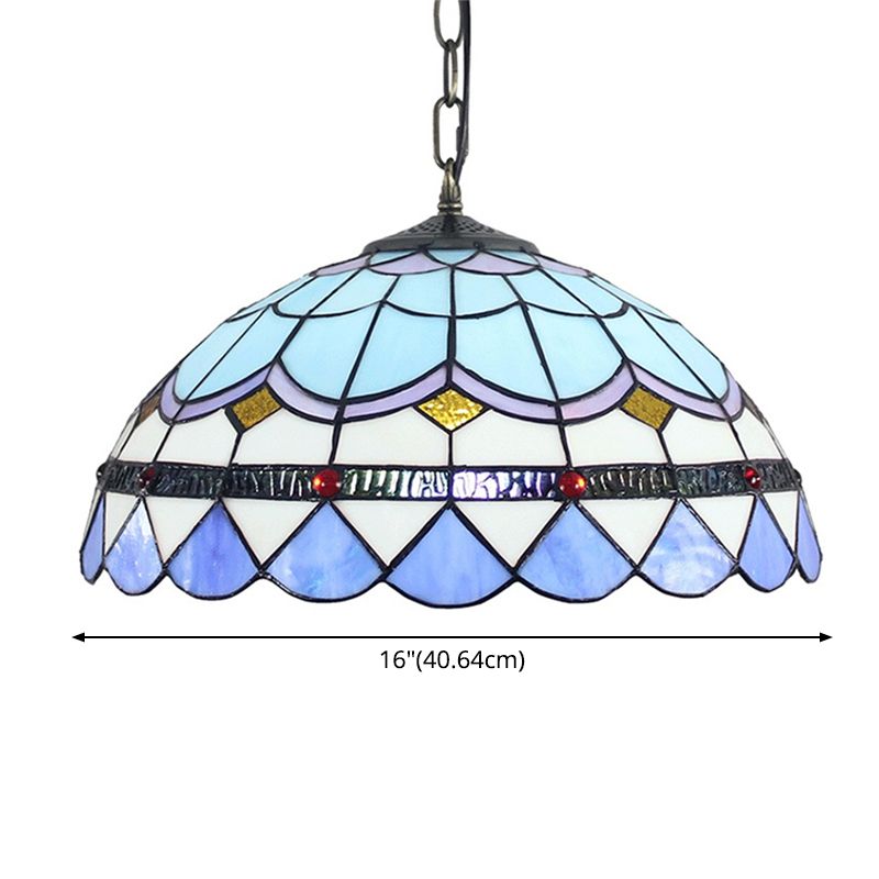 Lampade a cupola Tiffany da 16 "larghe 1 1 lampada appesa al vetro leggero in blu