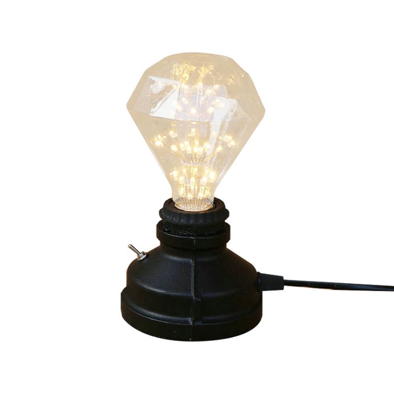 Mini illuminazione da tavolo industriale con cavo di collegamento Lampada da tavolo in metallo a 1 luce con finitura nera per camera da letto