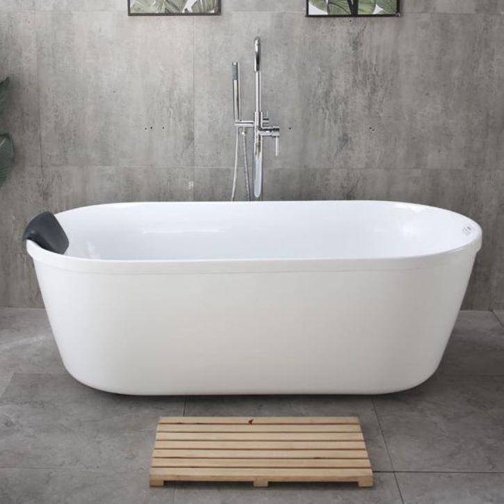 Freestanding Soaking Bath Back to Wall Modern White Bathtub With Faucet