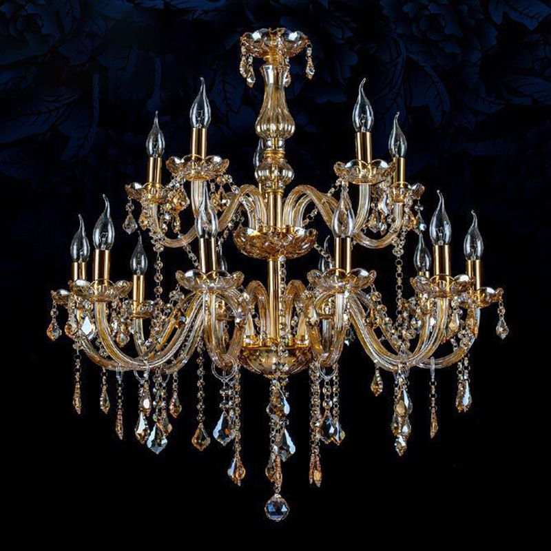 Traditional Luxury Candle Pendant Light Glass Indoor Chandelier with Crystal Decoration