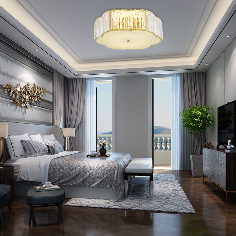 Golden Flower Flush Pendant Light Modern Clear Crystal 15"/19" W LED Flush Light with Acrylic Diffuser