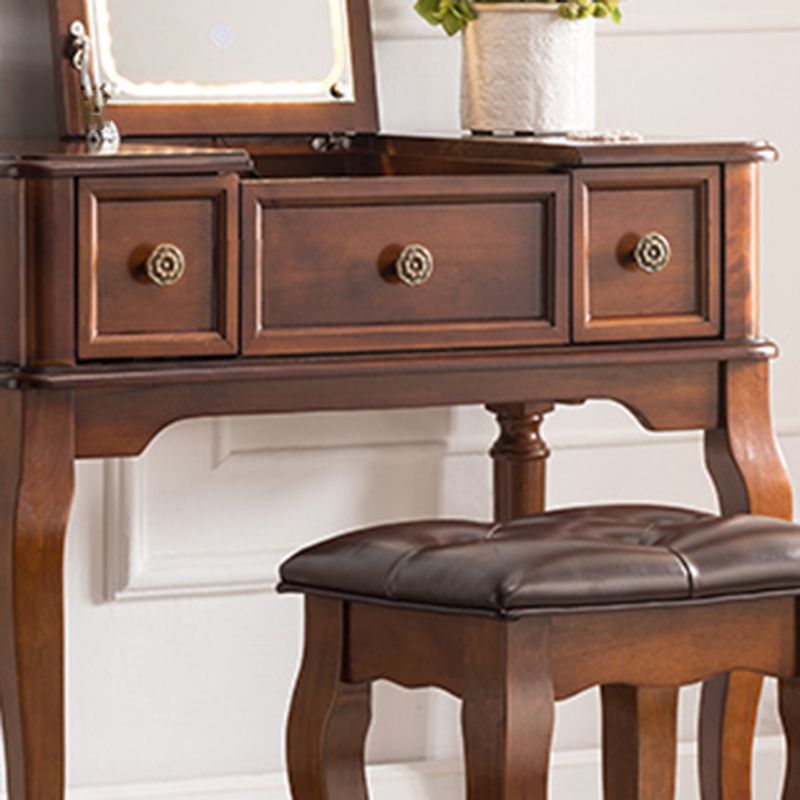 Traditional Flip-Top Vanity Dressing Table Wooden Makeup Vanity Set