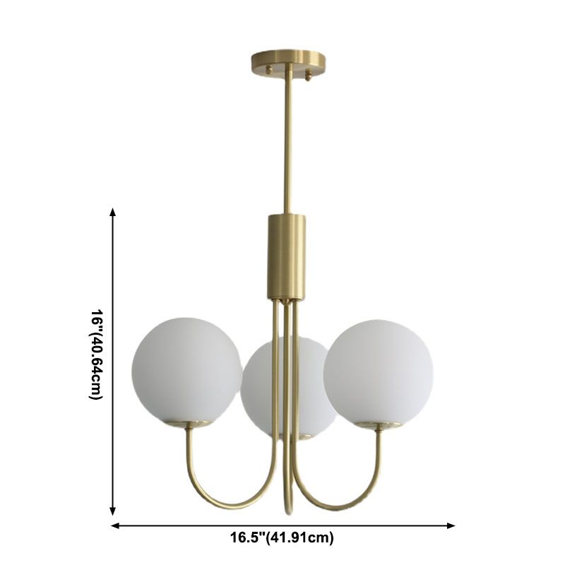 Witte glazen bol ophanging verlichtingsarmaturen moderne stijl 3-lights hanger kroonluchter in messing