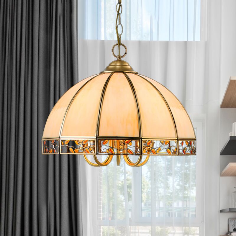 Colonial Dome Chandelier Lighting Fixture 5 Heads Opaline Glass Pendant Ceiling Light in Gold for Dining Room