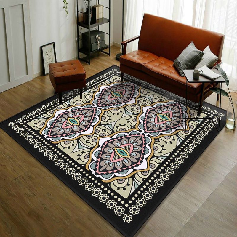 Trendy Symmetric Floral Rug Multi Colored Moroccan Style Carpet Synthetics Rug for Room