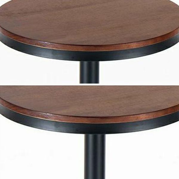 Round Wooden Pub Table Industrial Brown Bistro Bar Table with Metal Pedestal