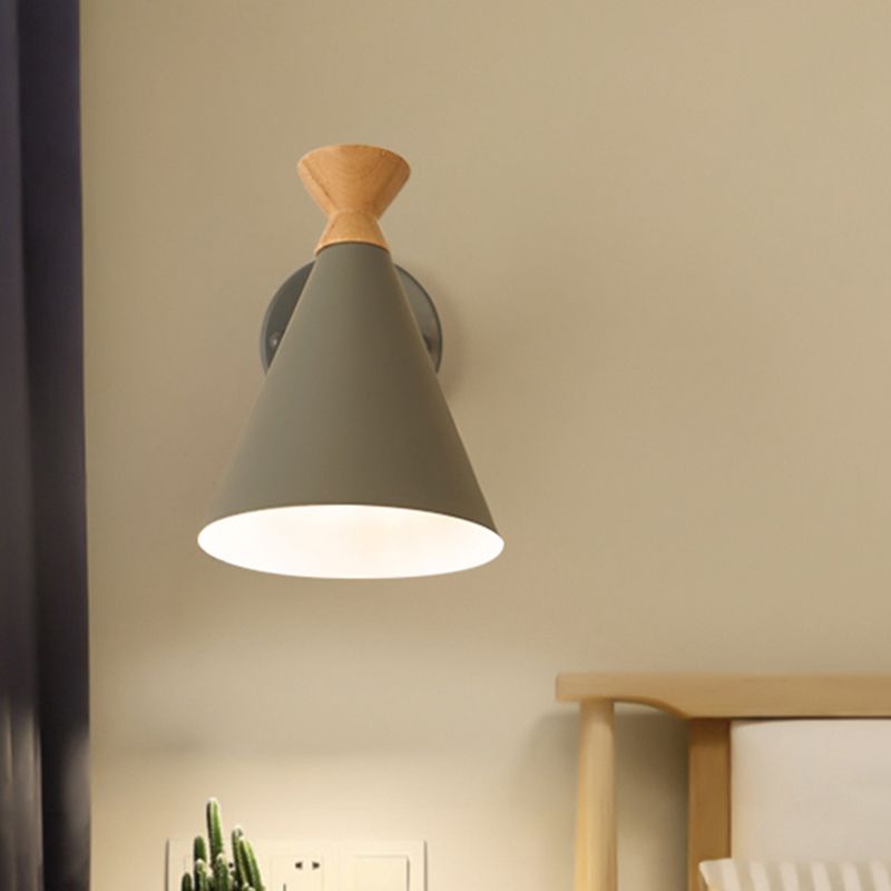 Metal Cone Shade Wall Light Nordic Style Rotatable 1 Light Bedside Reading Light in Blue/Green/Grey/White