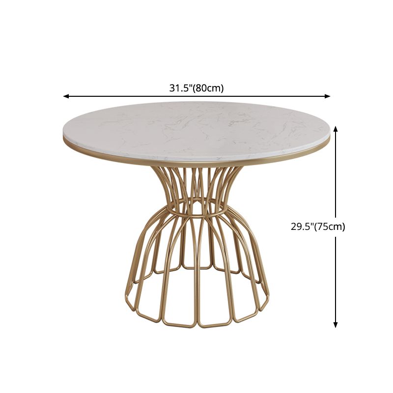 Round White Top Dining Table Traditional Luxury Dining Table with Gold Frame