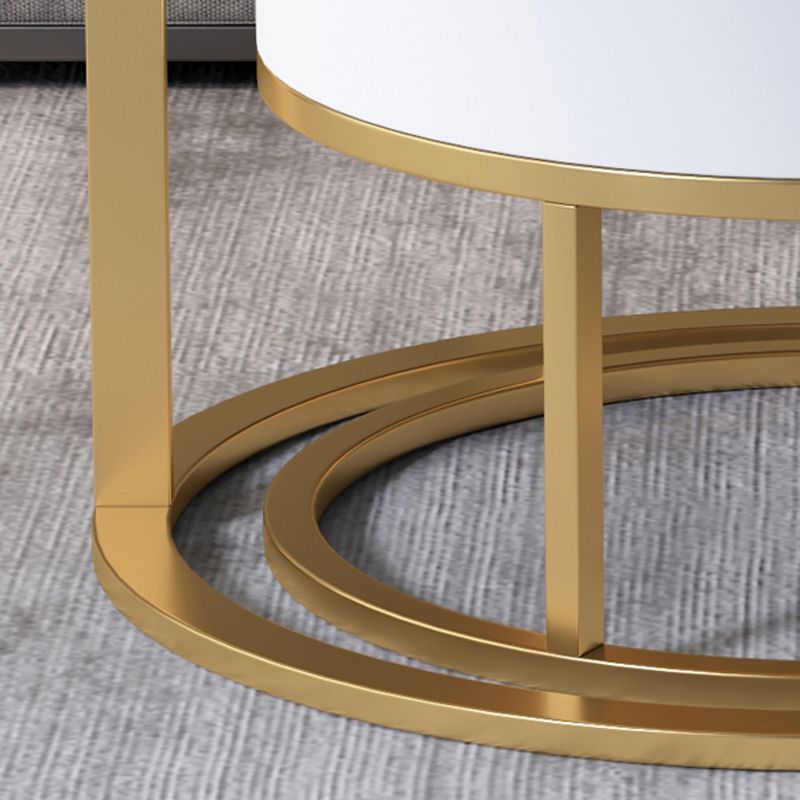 Slate Frame Coffee Table Round Nesting Coffee Table Set for Living Room