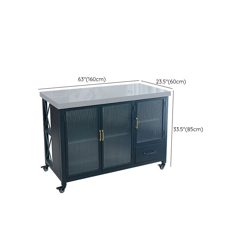 White Faux Marble Kitchen Trolley with Black Storage Cabinet
