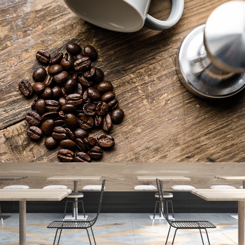 Horizontal Photography Coffee Beans Mural Mildew Resistant for Coffee Shop
