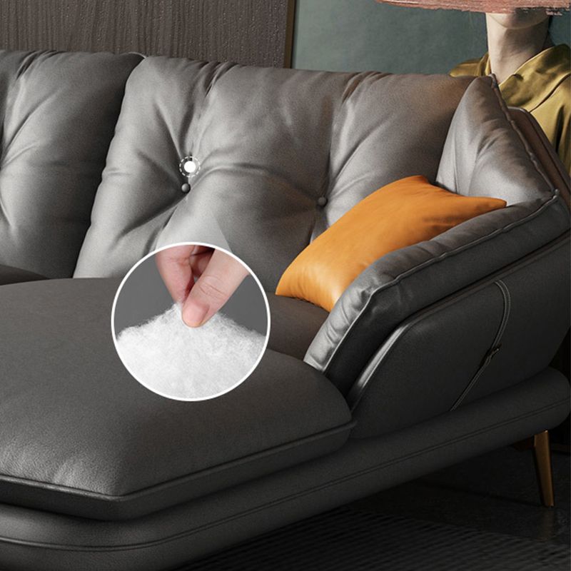 Modern 4-seat Faux Leather Sofa & Chaise Grey Sloped Arm Sofa