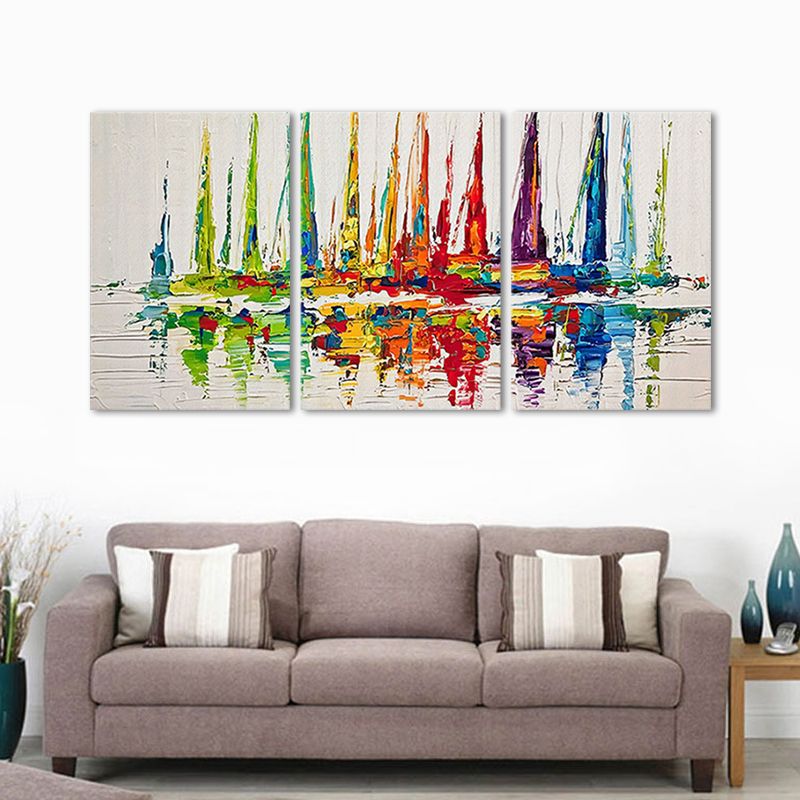 Aquarel zeilschepen schilderij rode moderne stijl Wall Art Decor voor huis interieur